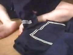 Male masterbation by Japanese school girl uniform