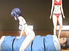 Bondage hentai guy gets sucked his cock and licked pussy